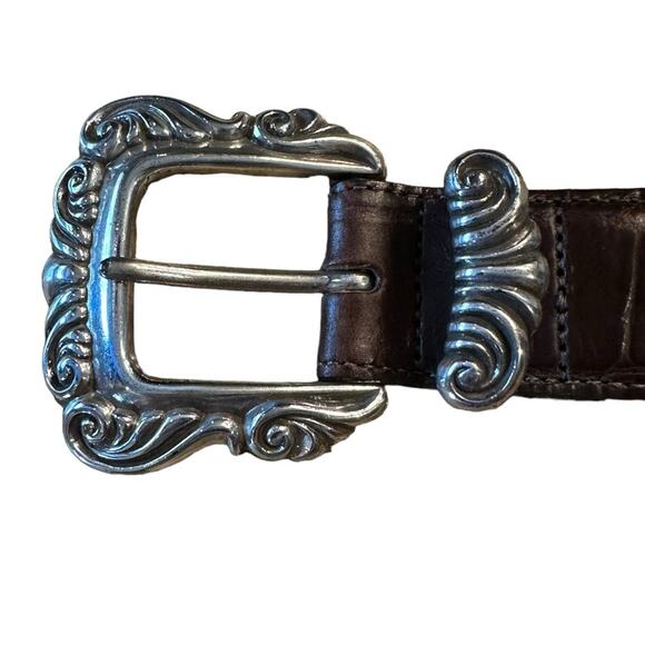 Brighton Women’s Med Brown Crocodile Leather Belt Heart ShapedTrim Silver Buckle main image 10